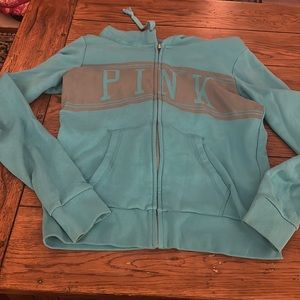 Pink zip up sweatshirt hoodie front pockets cute nice condition size M
